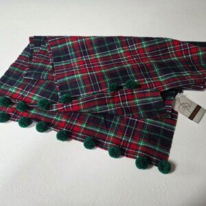 New Louisa Perini Plaid Colorful Large Scarf/Shawl with Pom Poms